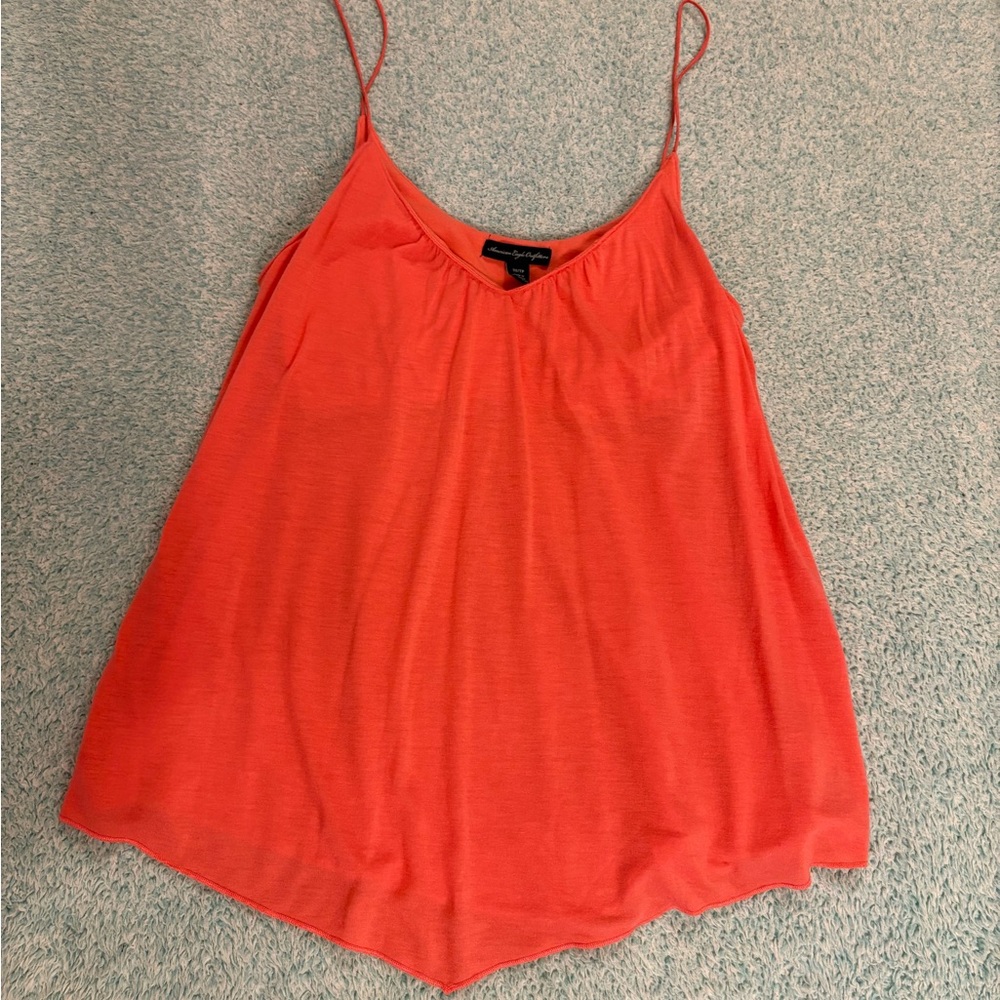 American Eagle- Women's Coral Spaghetti Strap Top With Built In Bra